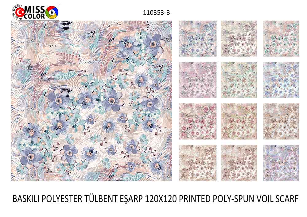 Baskılı Polyester Tülbent Eşarp 110353-B1