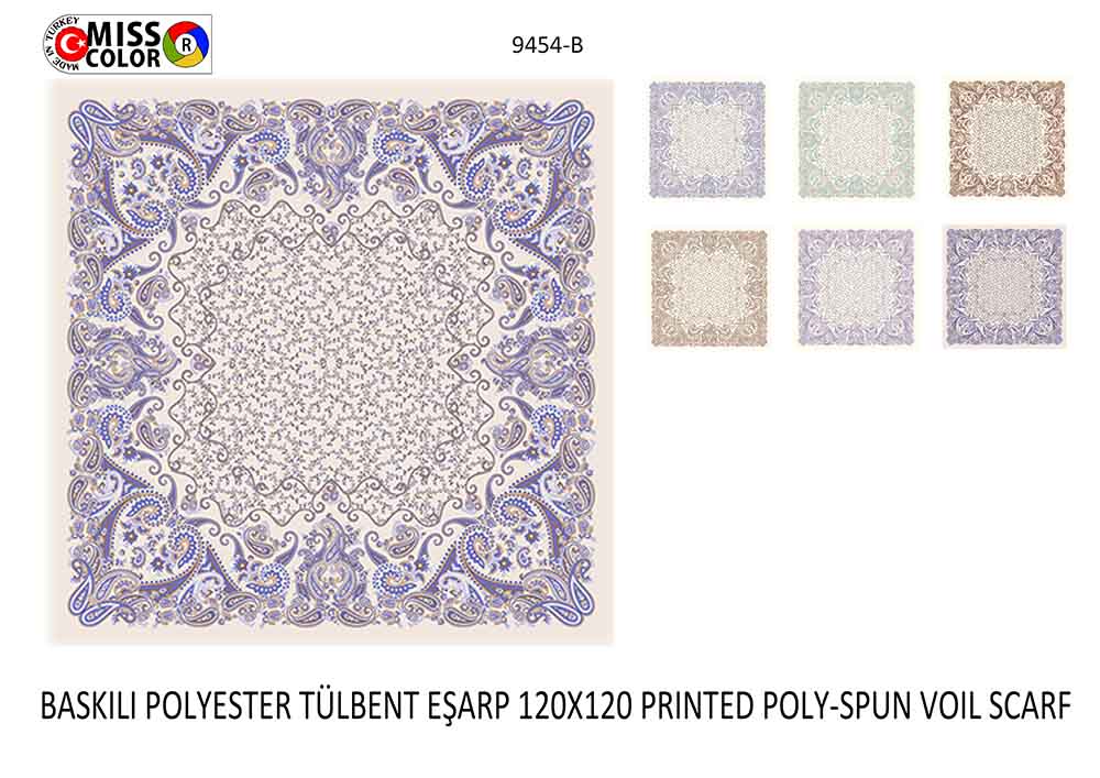 Baskılı Polyester Tülbent Eşarp 9454-B